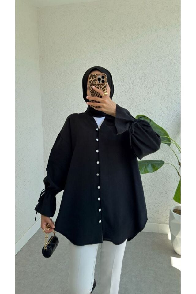 KOLLARI FIRFIR VE BAĞLAMA DETAYLI MODAL KUMAŞ GÖMLEK