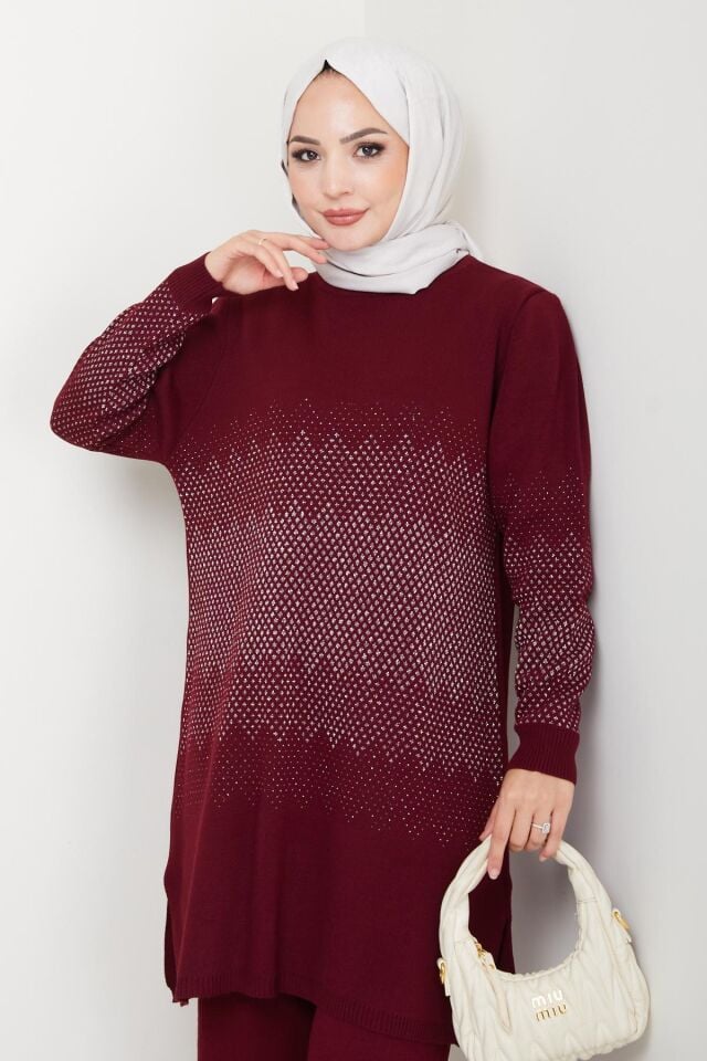 Sim Şeritli Simli Triko Pantolonlu Tunik Takım