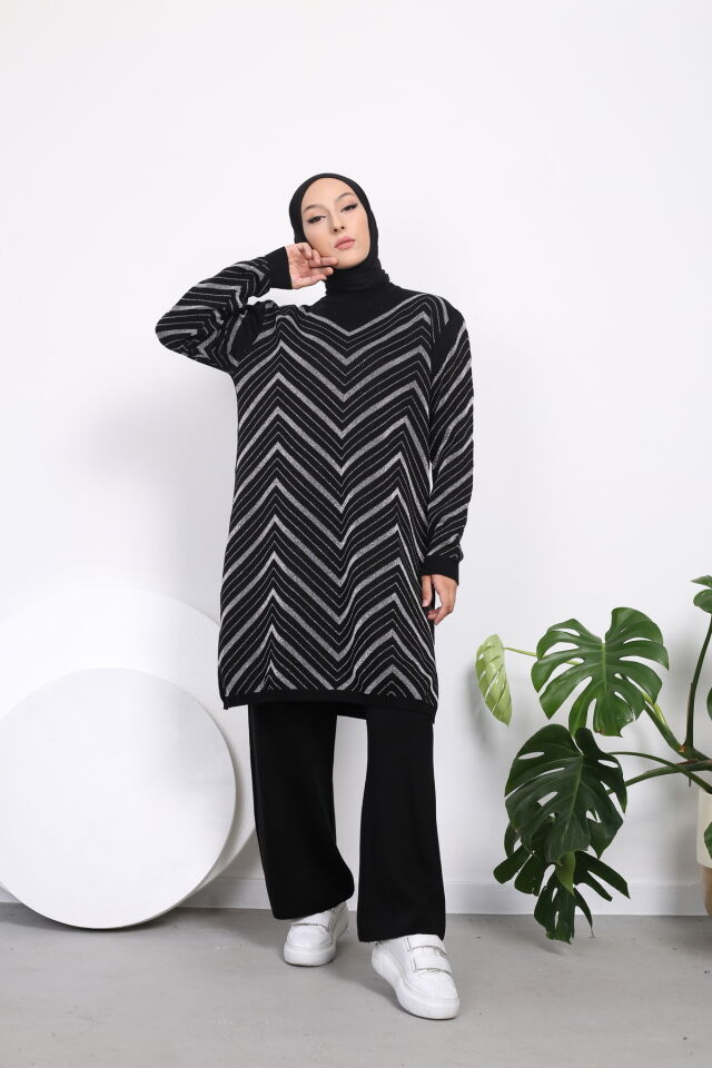 Simli Triko Tunik Pantolon Takım