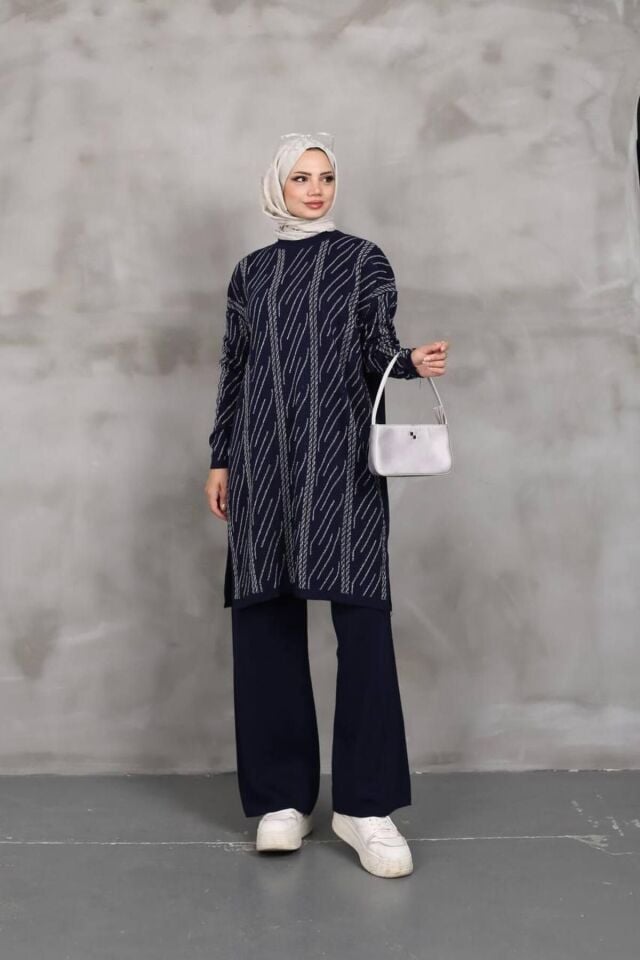 Simli Triko Tunik Pantolon Takım