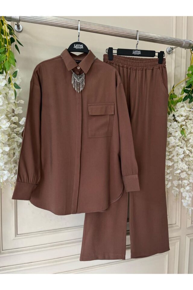 Tesel Gömlekli Pantolonlu İkili Takım