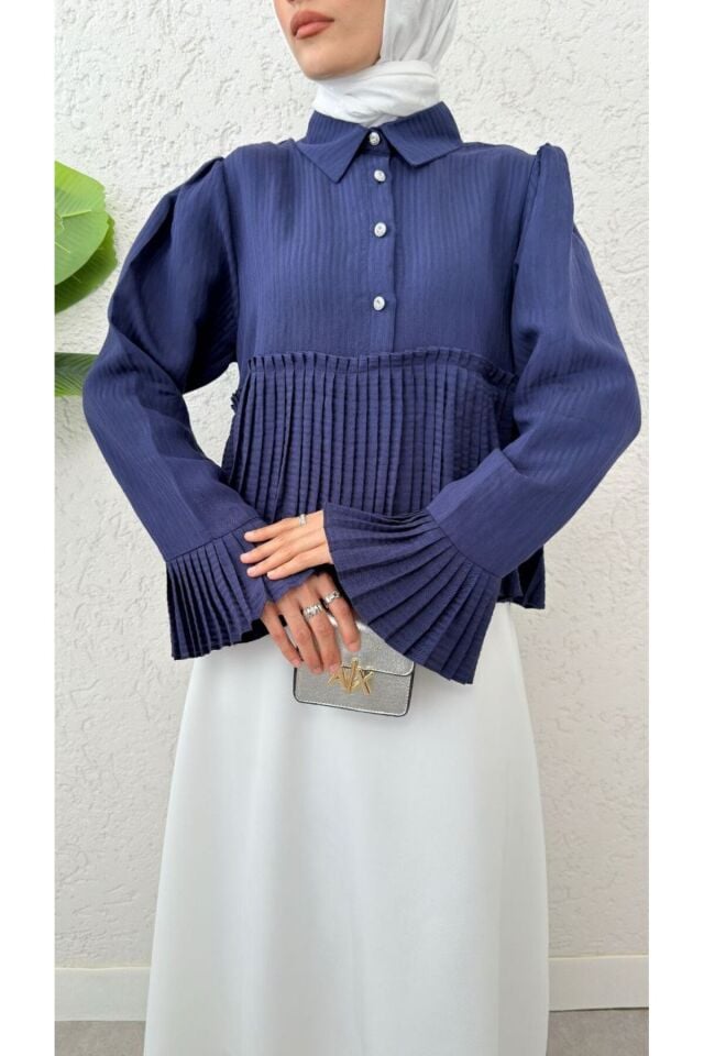 Pilise Kollu Modal Kumaş Gömlek