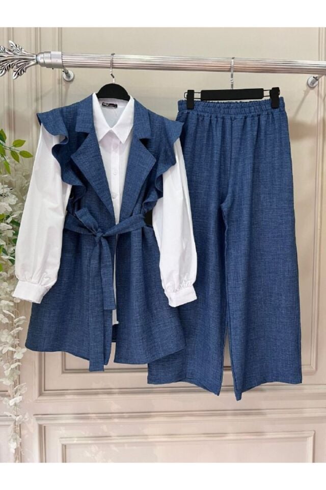 Keten Gömlekli Yelekli Pantolonlu Takım